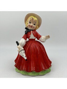 Vintage 1950s Napco Christmas "Shopper Girl" Planter with Parasol & Yellow Hair